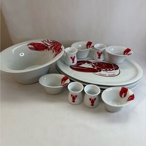 13 piece lobster dinner set,plates, bowls etc